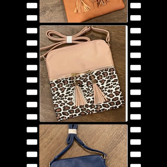 Leopard print cross body purses 9”x9”. Has a blush undertone. - Picture 5 of 7